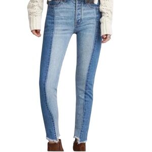 American Eagle Jeans Women 12 - Blue Vintage High Rise Crop Raw Hem Two Tone W